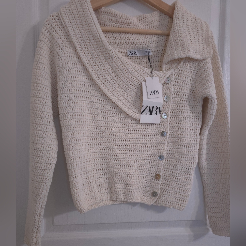 Zara Cream Knit Button-Front Cardigan